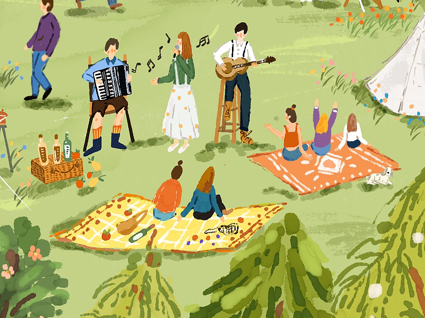 春日里的露营（图ZMzI5MTg4NjA0） - 商业插画 - 站酷设计师朱鼓励鼓励鼓励原创素材 - 站酷ZCOOL