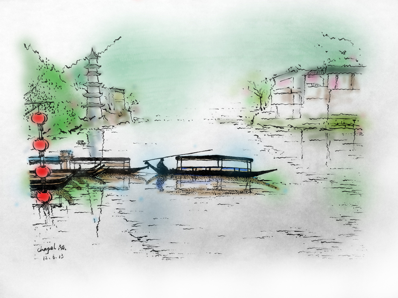 一些钢笔速写加PS上色（还没有数位板，但急切想试试数字绘画的赶脚）