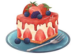 水彩美食可愛草莓蛋糕美味甜點少女心