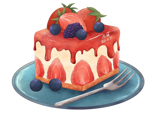 水彩美食可爱草莓蛋糕美味甜点少女心