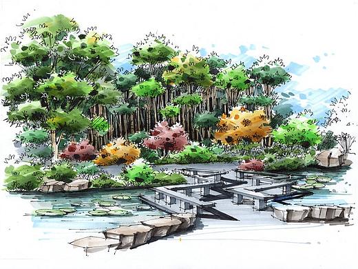 上海人民公园景观手绘临摹图杭州景观手绘培训组