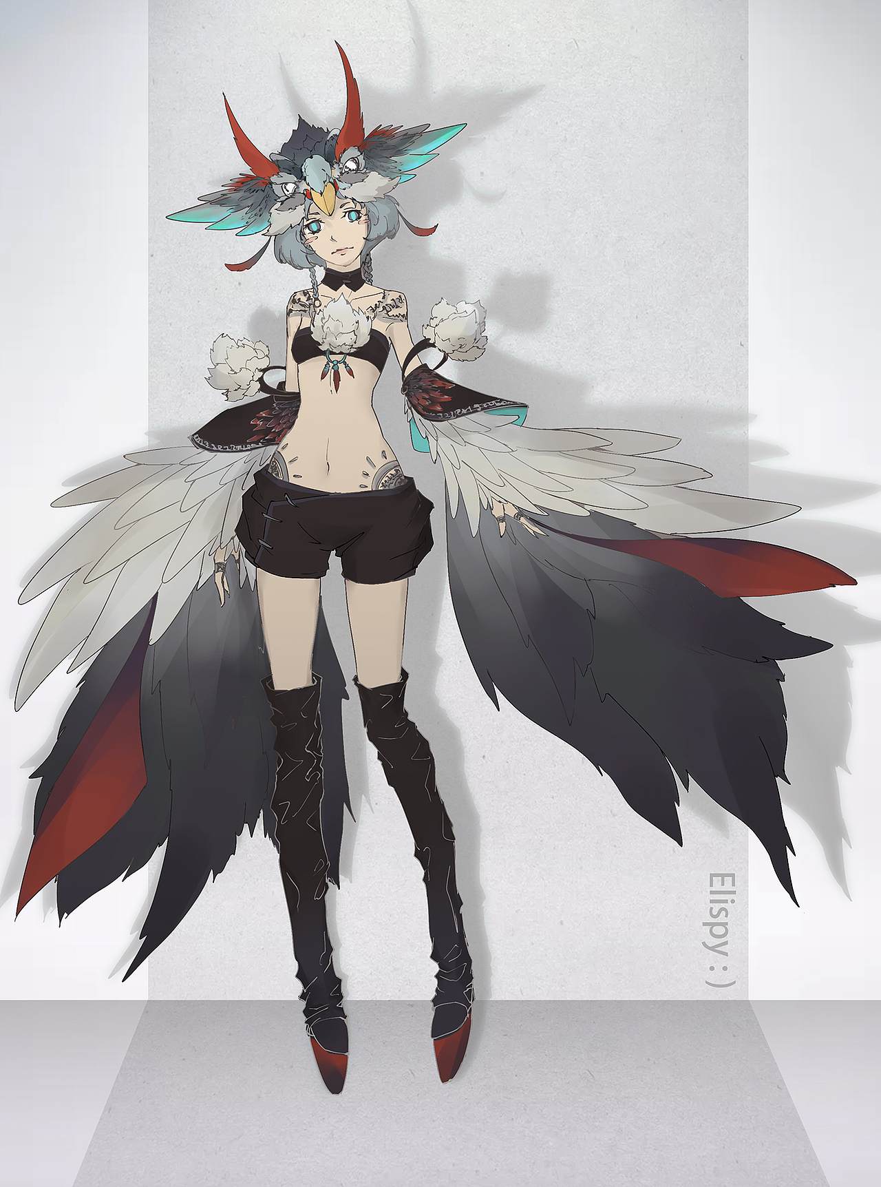 鸟类拟人服饰二次元角色立绘