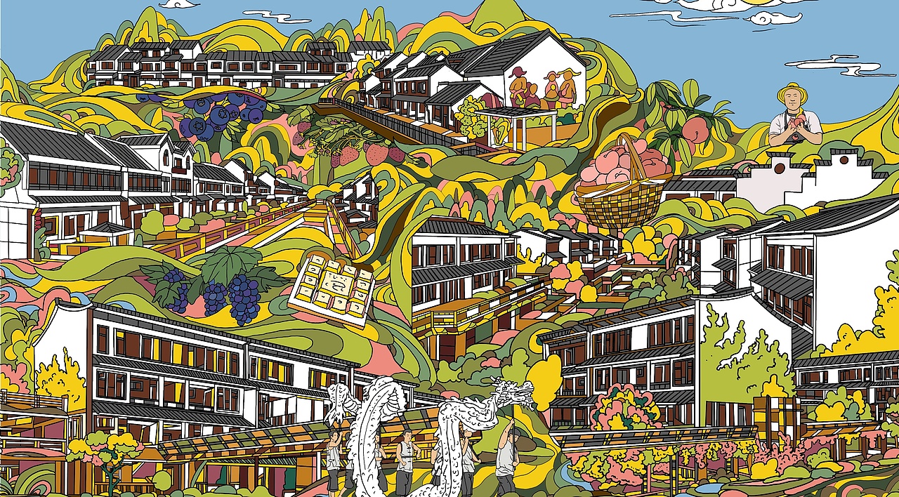 和平村,乡村振兴计划插画