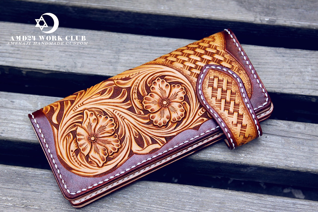 皮雕植鞣革手工皮具两折财布