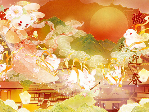 2023兔年新春賀圖（個(gè)人主頁(yè)-ZNjM0Mjk2ODA=） - 商業(yè)插畫 - 站酷設(shè)計(jì)師米茶是粥原創(chuàng)素材 - 站酷ZCOOL