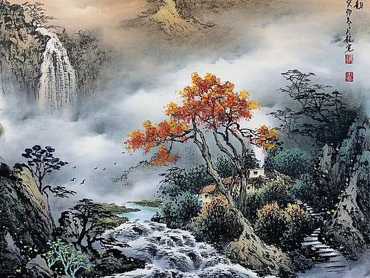 《当代知名画家龙宽》【江南秋韵】70/70 厘米