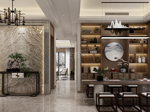 万科御澜山联排别墅装修|新中式风格设计效果赏析