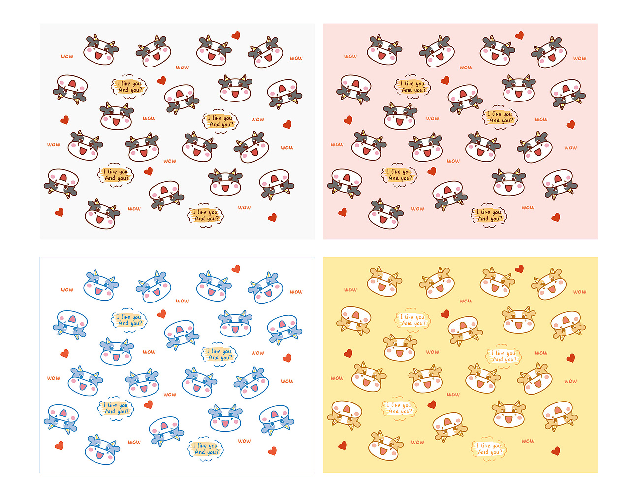 牛印花卡通图案设计手绘原创ip毯子地垫书贴纸文创产品