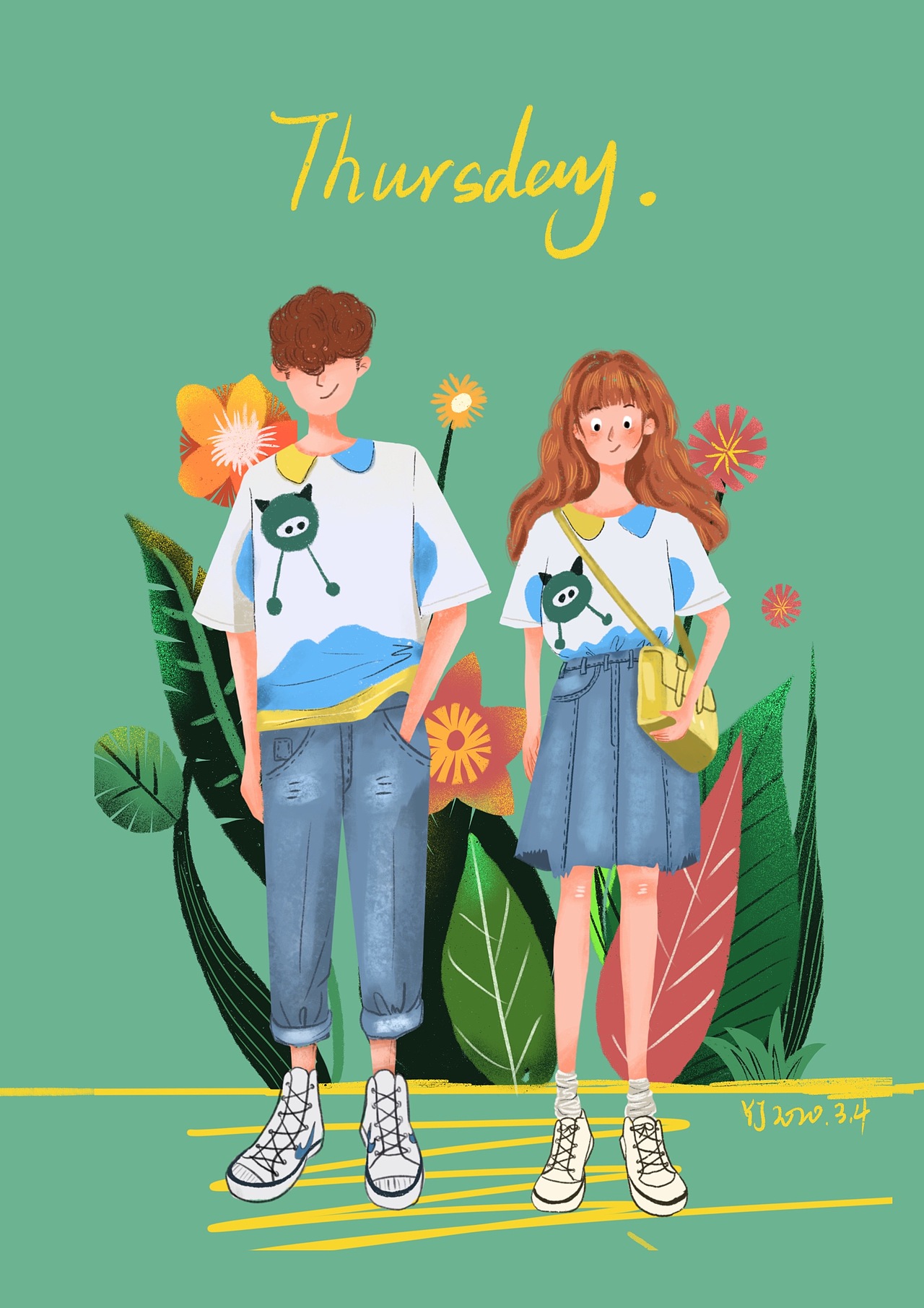 原创插画|一周情侣穿搭