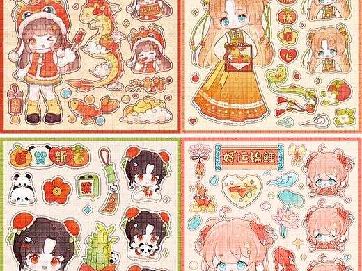 原创新年女孩贴纸