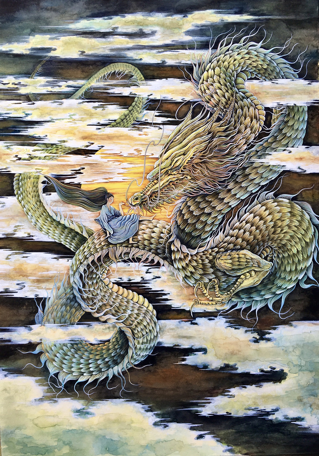 原创手绘水彩插画～神龙爷