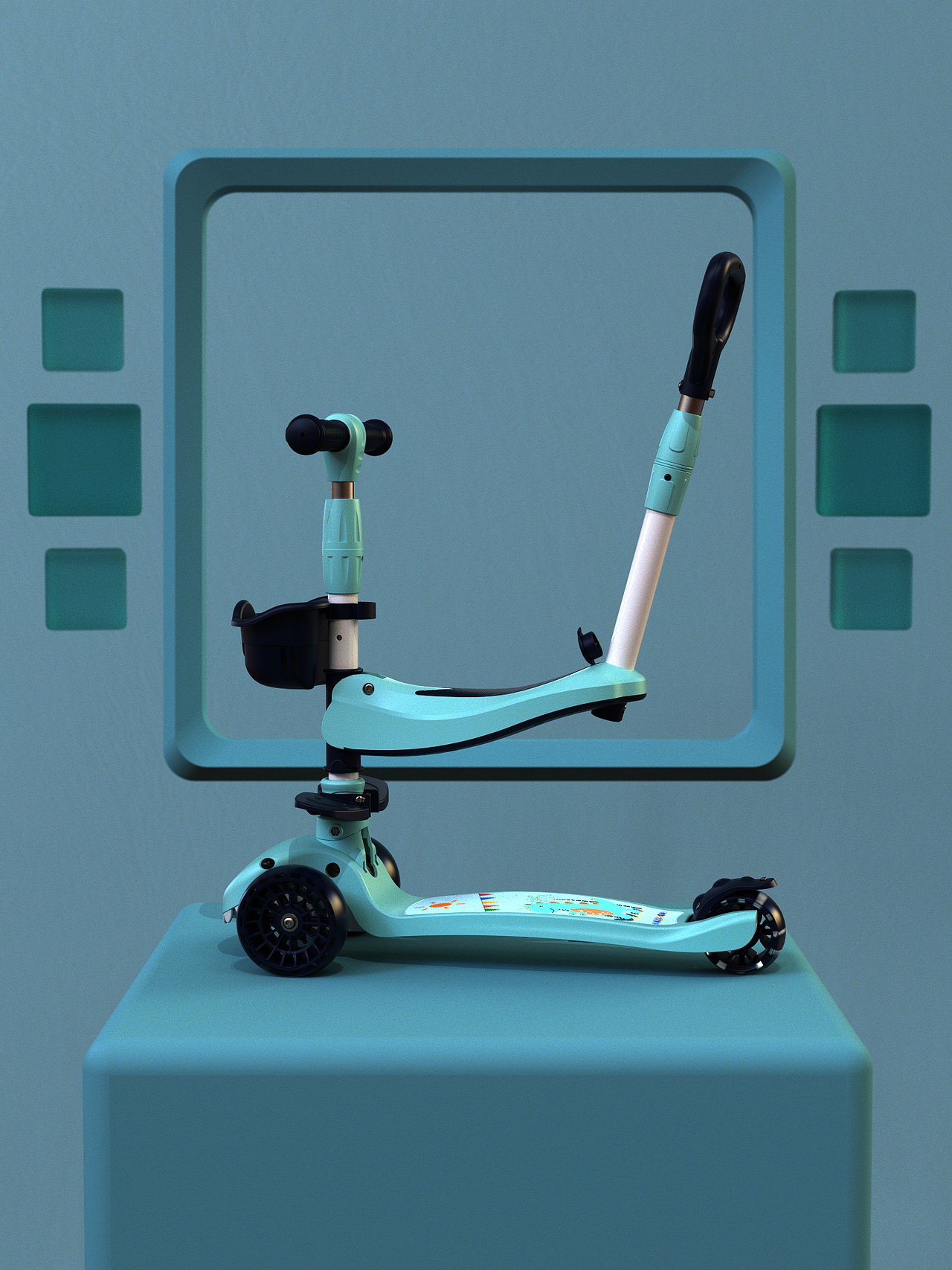 滑板车3D动画视频,滑行车3D展示视频