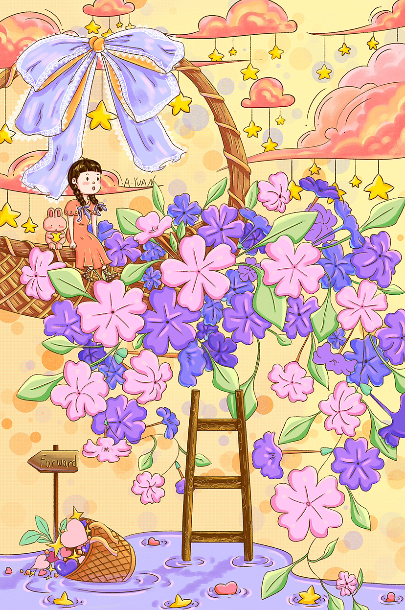 原创插画系列六｜治愈系场景画｜花篮女孩兔兔（图ZMzI4Mjk5Nzk2） - 商业插画 - 站酷设计师画画的阿圆圆原创素材 - 站酷ZCOOL