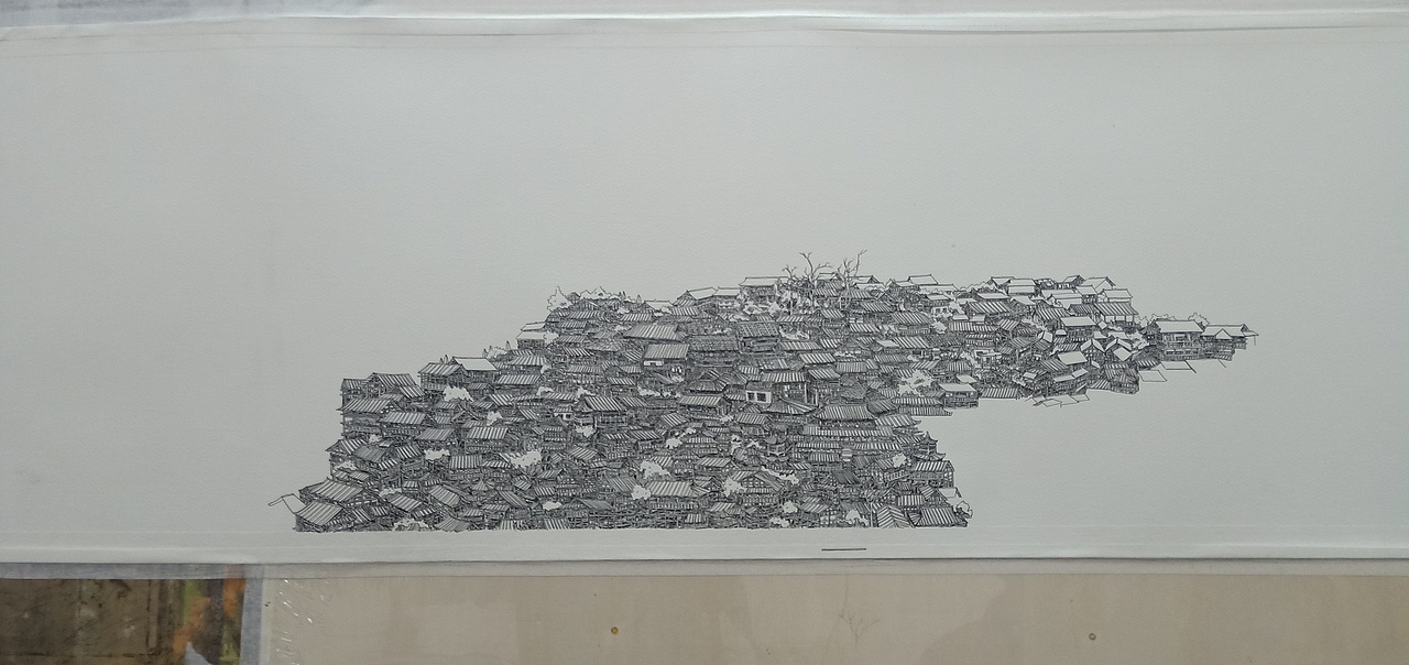 范炯钢笔画手绘表现《千户苗寨》