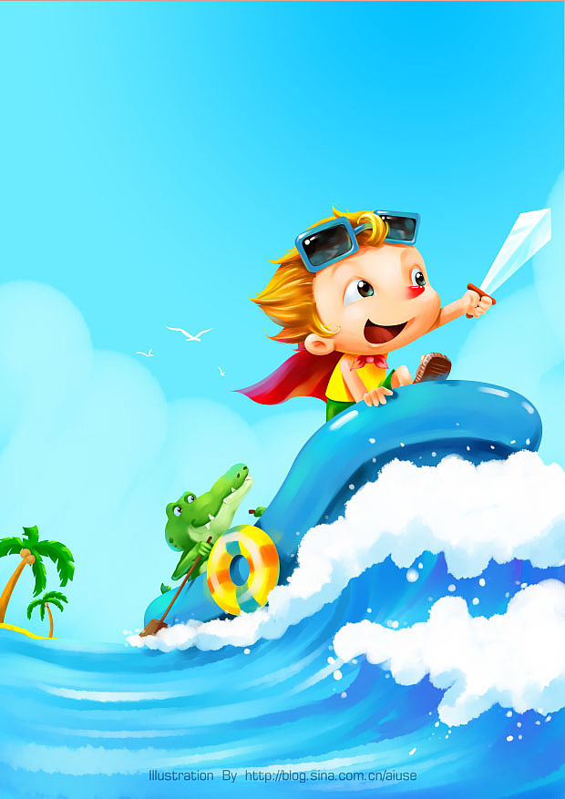夏日海边-童年的小海盗：绘画步骤（图ZNzA4MDA3Mg==） - 商业插画 - 站酷设计师世良插画原创素材 - 站酷ZCOOL
