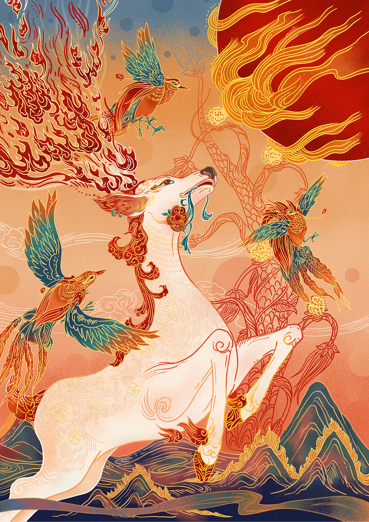 国潮插画星辰之鹿练习