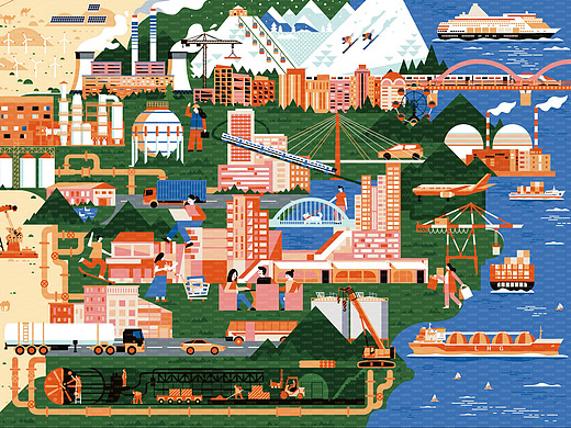 城市系统科普全景插画