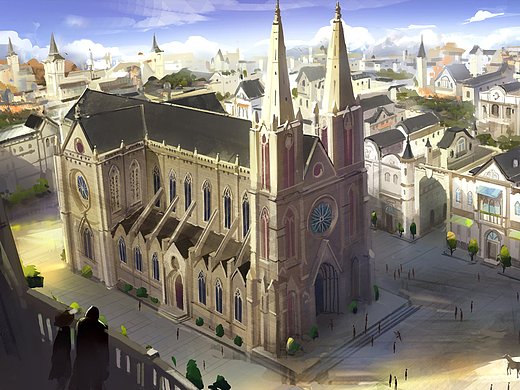 教堂追击插画-概念设定4年前野外城堡插画-概念设定4年前恐龙园场景