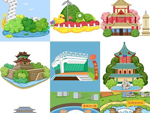 西安公园地图H5插画设计
