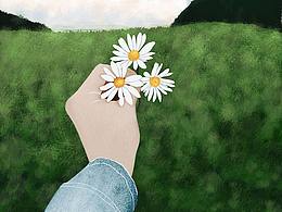 插画 手与花 