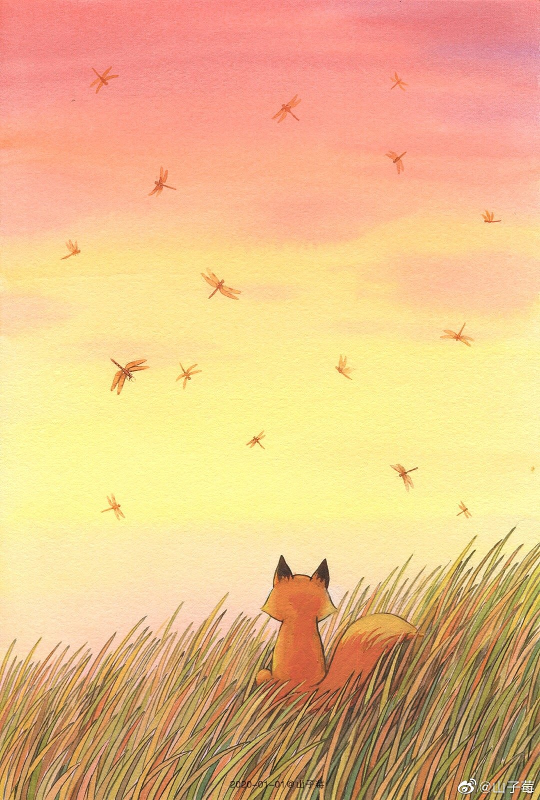 一组温暖治愈的水彩手绘图