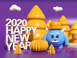 C4D建模與渲染—2020新年快樂