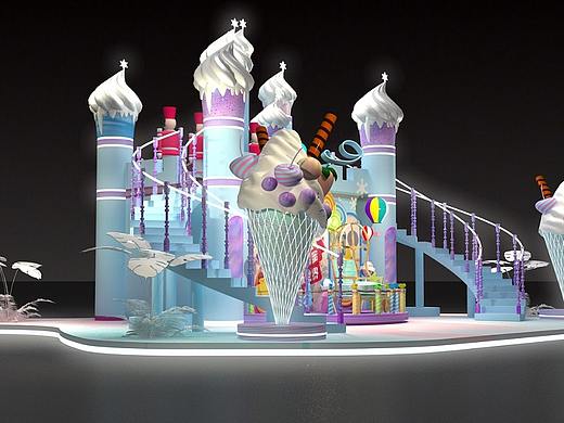 冰激凌打卡点梦幻风色彩缤纷3D设计效果图
