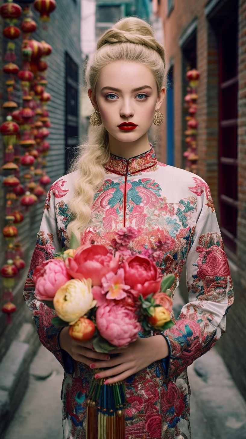 金发碧眼东方韵味的AI摄影创作