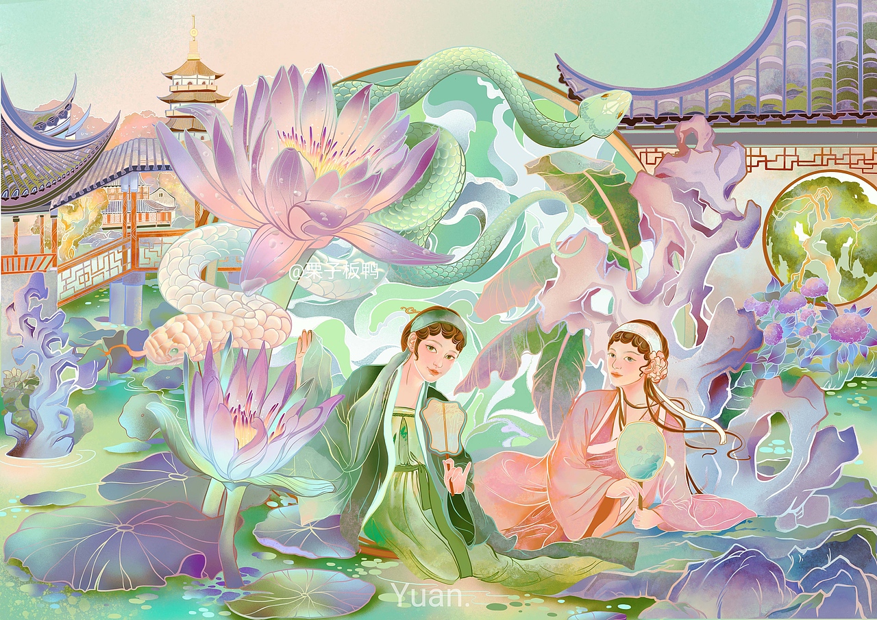 青蛇 国潮插画（图ZMjY3MTM0NDUy） - 商业插画 - 站酷设计师栗子板鸭原创素材 - 站酷ZCOOL
