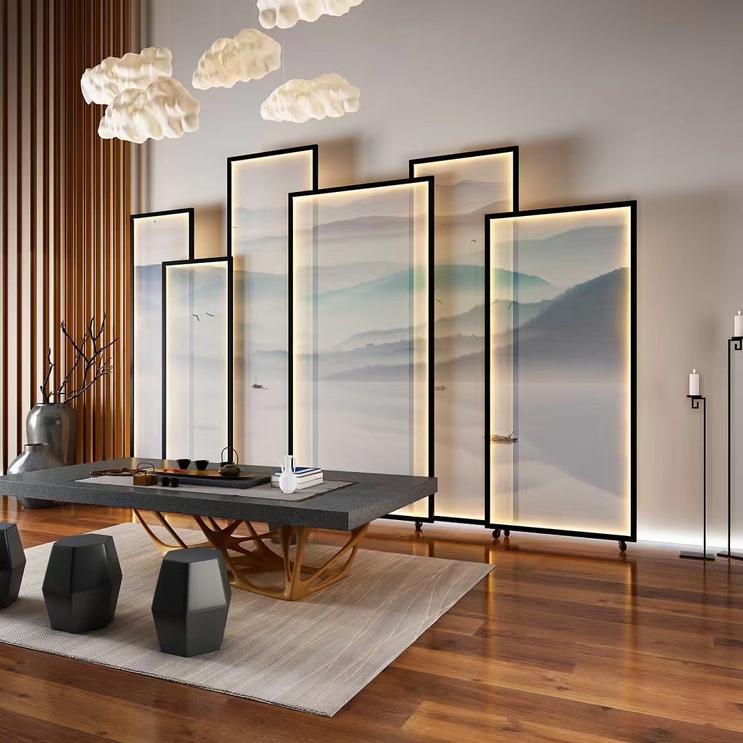 新中式茶室背景屏风应用隔断方案（图ZMjgzNTIwMTMy） - 酒店餐饮设计 - 站酷设计师shunlong2018原创素材 - 站酷ZCOOL