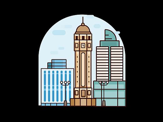 重庆解放碑手绘扁平风