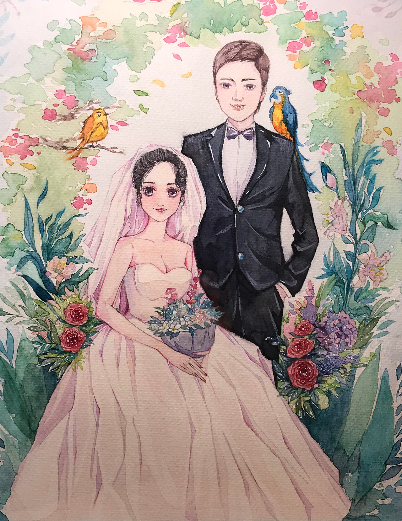 水彩插画花嫁婚礼系列
