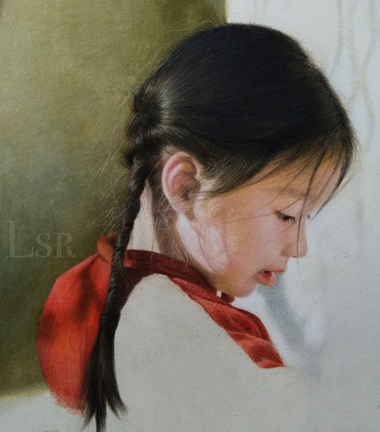 李胜仁画――红棉袄小女孩儿
