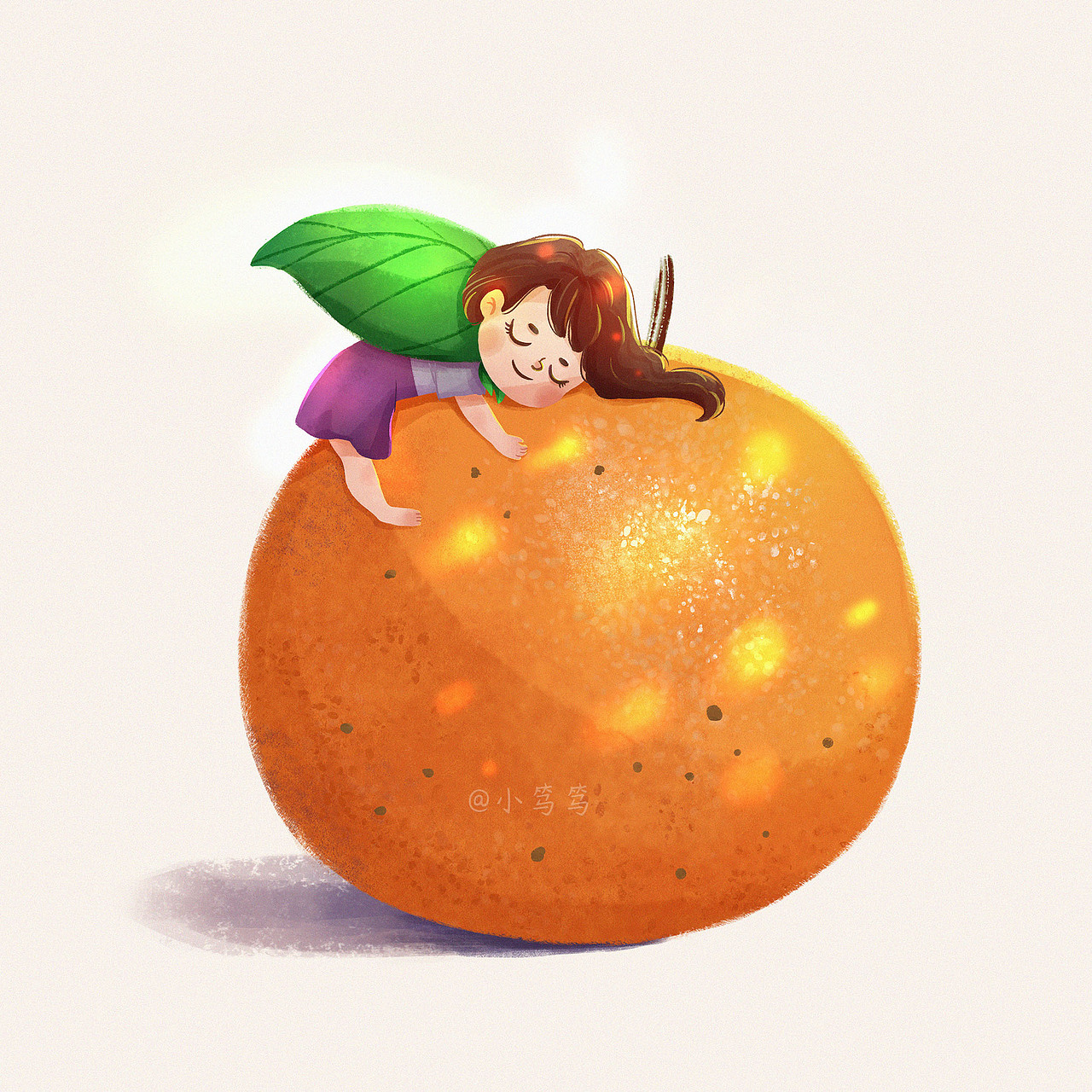 原创作品插画绘本橘子丰收仙女翅膀爬树