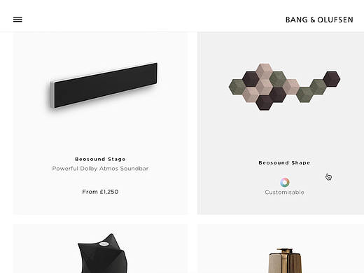 产品列表：在悬停时显示的产品信息和图像