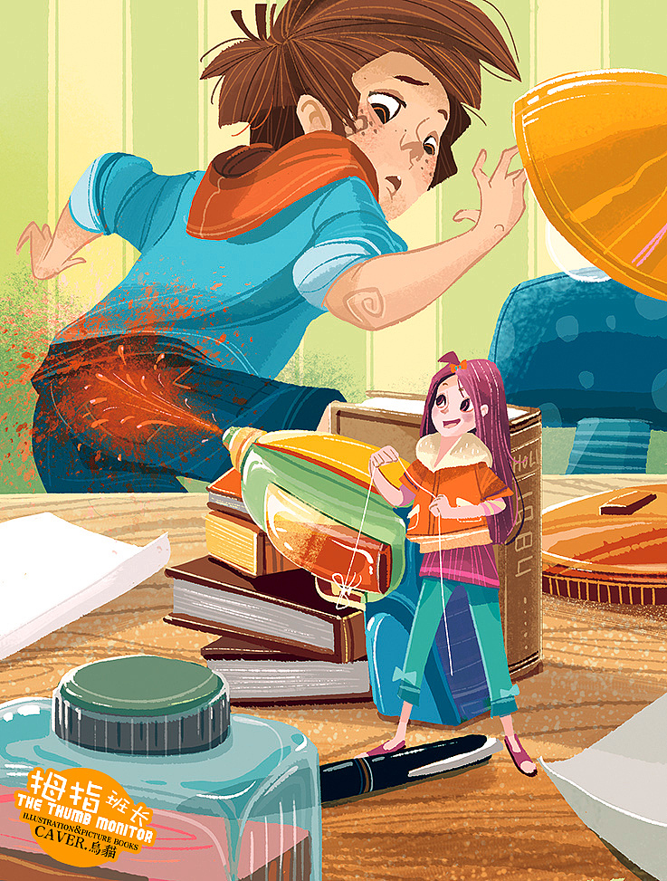 儿童文学《拇指班长》丛书插图（图ZMjkzNDMyMDQ=） - 商业插画 - 站酷设计师caver乌猫原创素材 - 站酷ZCOOL