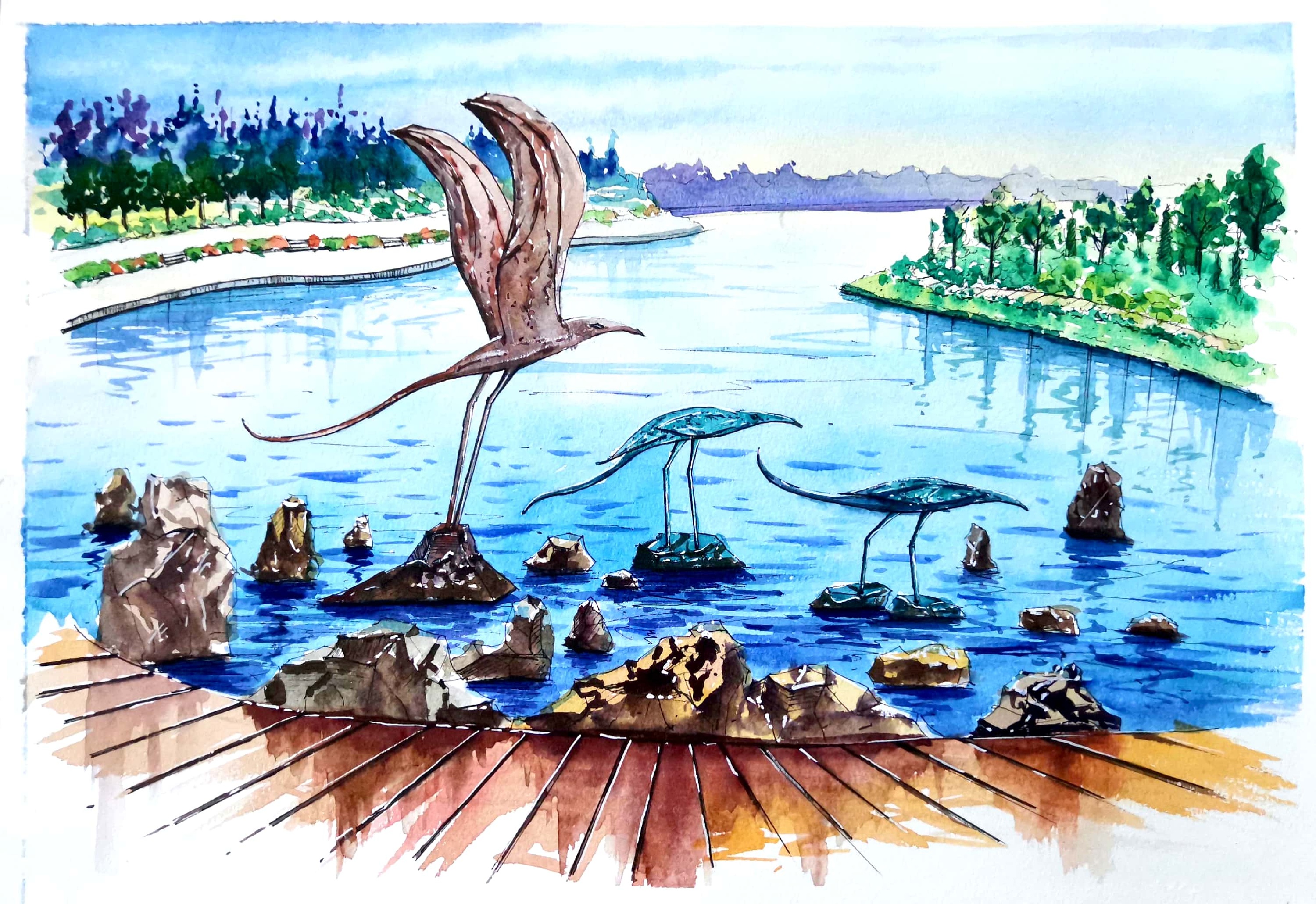 景观小品水彩手绘