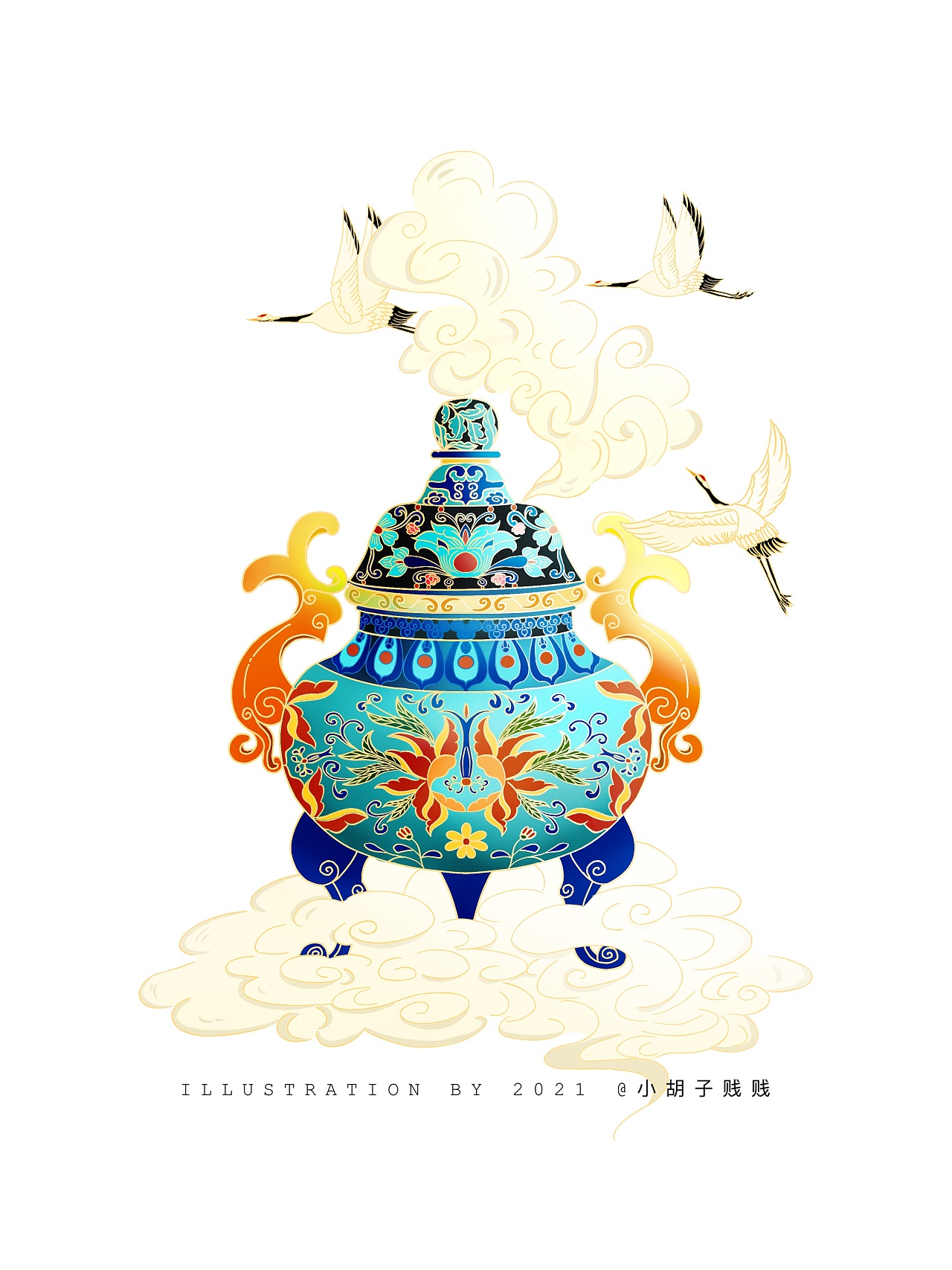 国潮插画--景泰蓝香炉