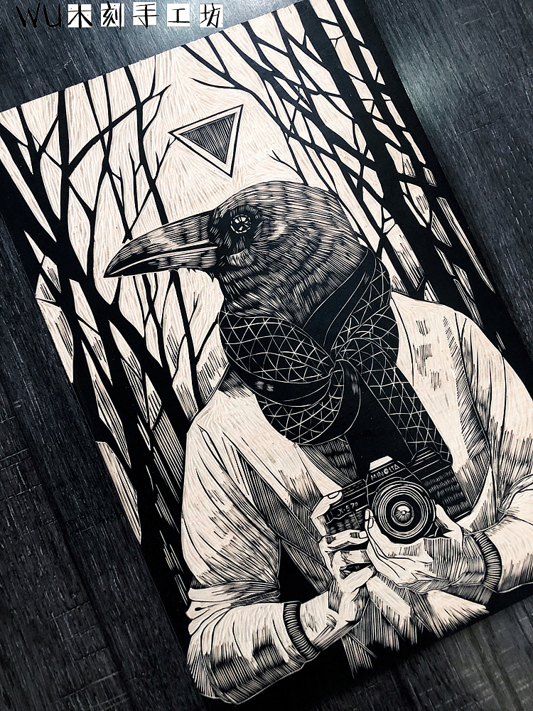 【鹰】手工雕刻黑白木刻版画（图ZMjEwOTExOTA4） - 绘画 - 站酷设计师南山晓原创素材 - 站酷ZCOOL