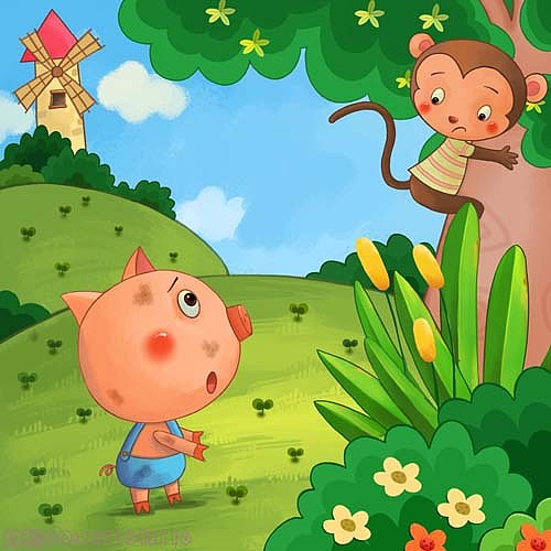明天插画新作——儿童故事系列《不爱洗澡的小猪》,粉可爱哦!