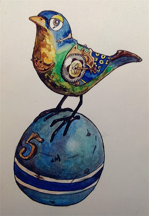 把喜欢的一组朋克鸟照片画成了水彩的