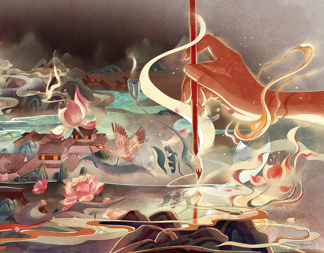 水墨国风插画-妙笔生花(图ZMjQ1NTc1NDQ0) - 商业插画 - 站酷设计师熊只只呀原创素材 - 站酷ZCOOL