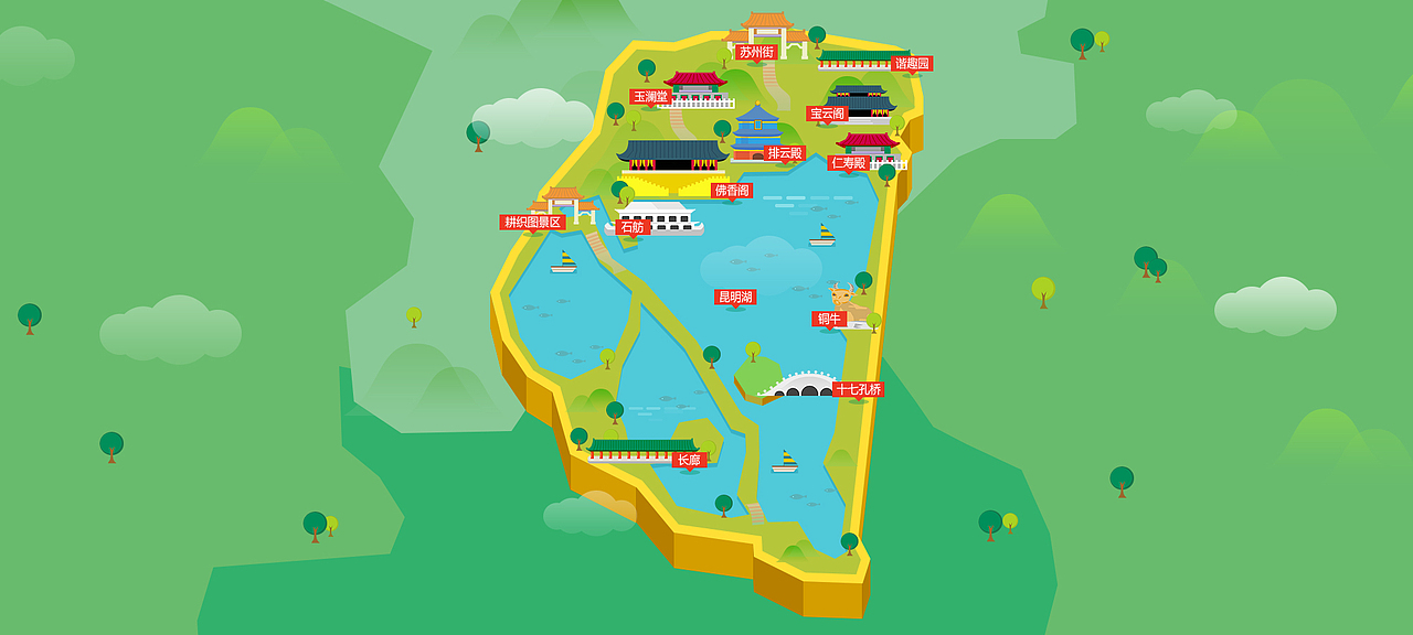 扁平化颐和园景区图（图ZMjAxMTYzNDA=） - 图案 - 站酷设计师mayuaner原创素材 - 站酷ZCOOL