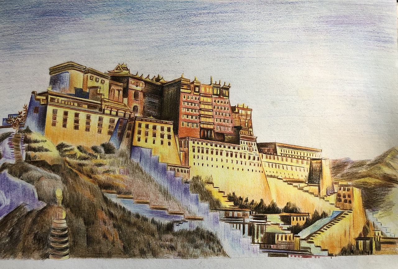 彩铅-布达拉宫|插画|创作习作|早见华夫圈_临摹作品-站酷zcool