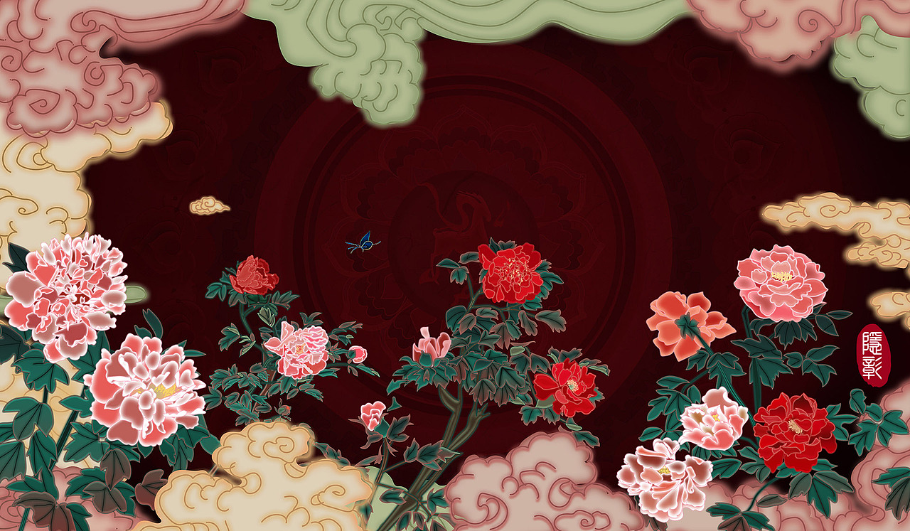 古风手绘《凤穿牡丹》富贵吉祥图案