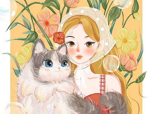 少女插画|女孩与猫猫