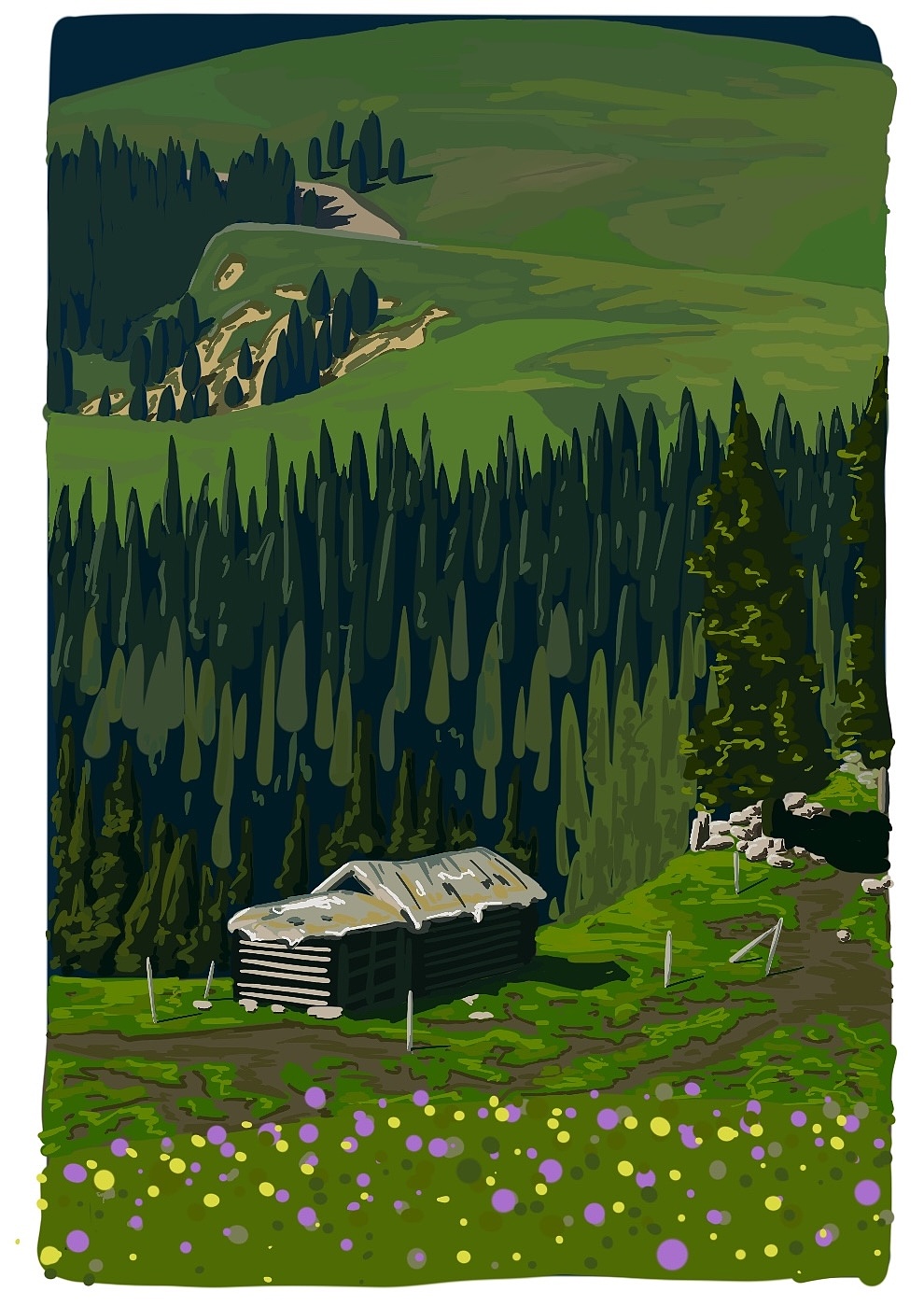 procreate|速涂风景|插画|创作习作|小溪的设计绘画 - 原创作品