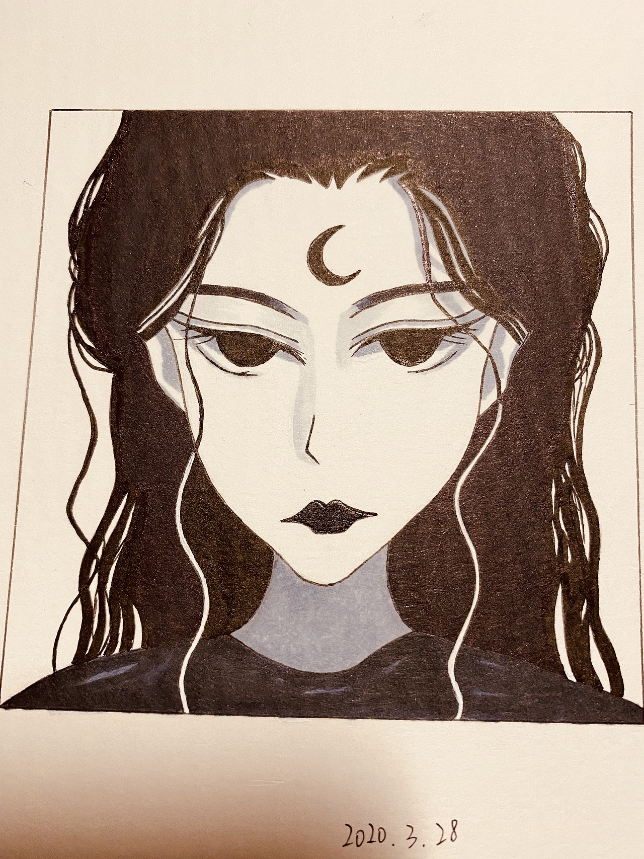 马克笔动漫人物黑白画