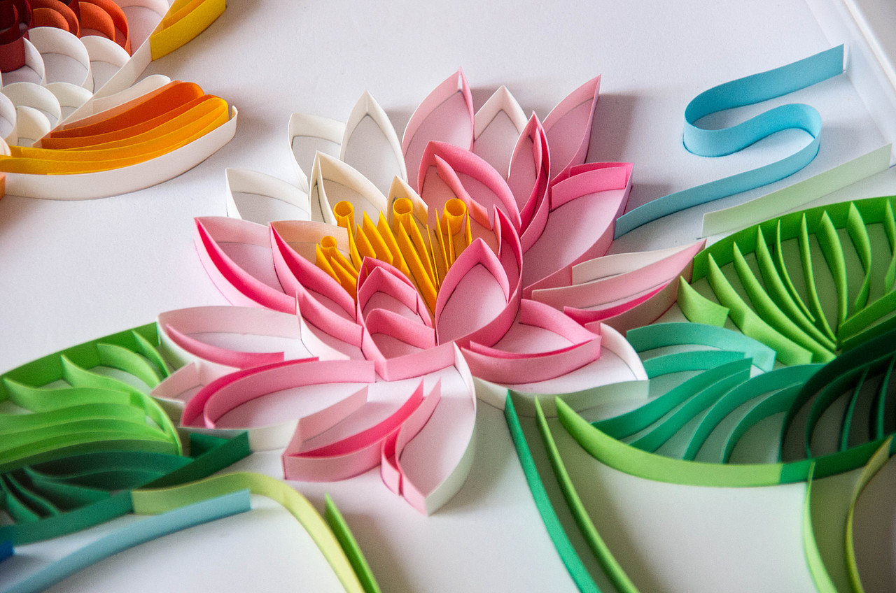 手工衍纸装饰画锦鲤戏莲