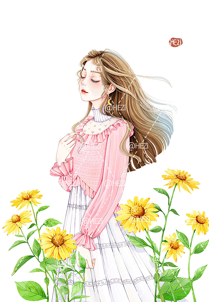 花季少女之粉色回忆(水彩少女插画)
